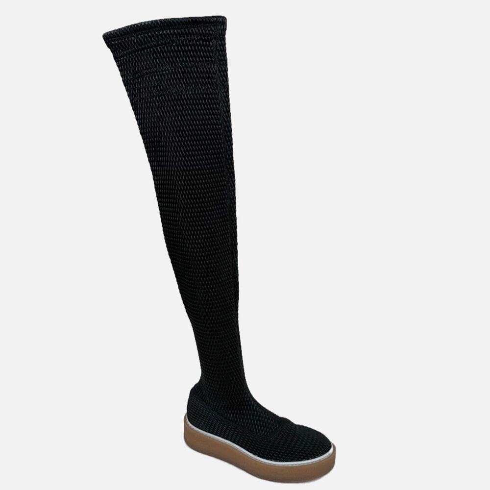 Free People Thigh High Over The Knee Boots Womens 37/ US 6.5 Black Stretch OTK